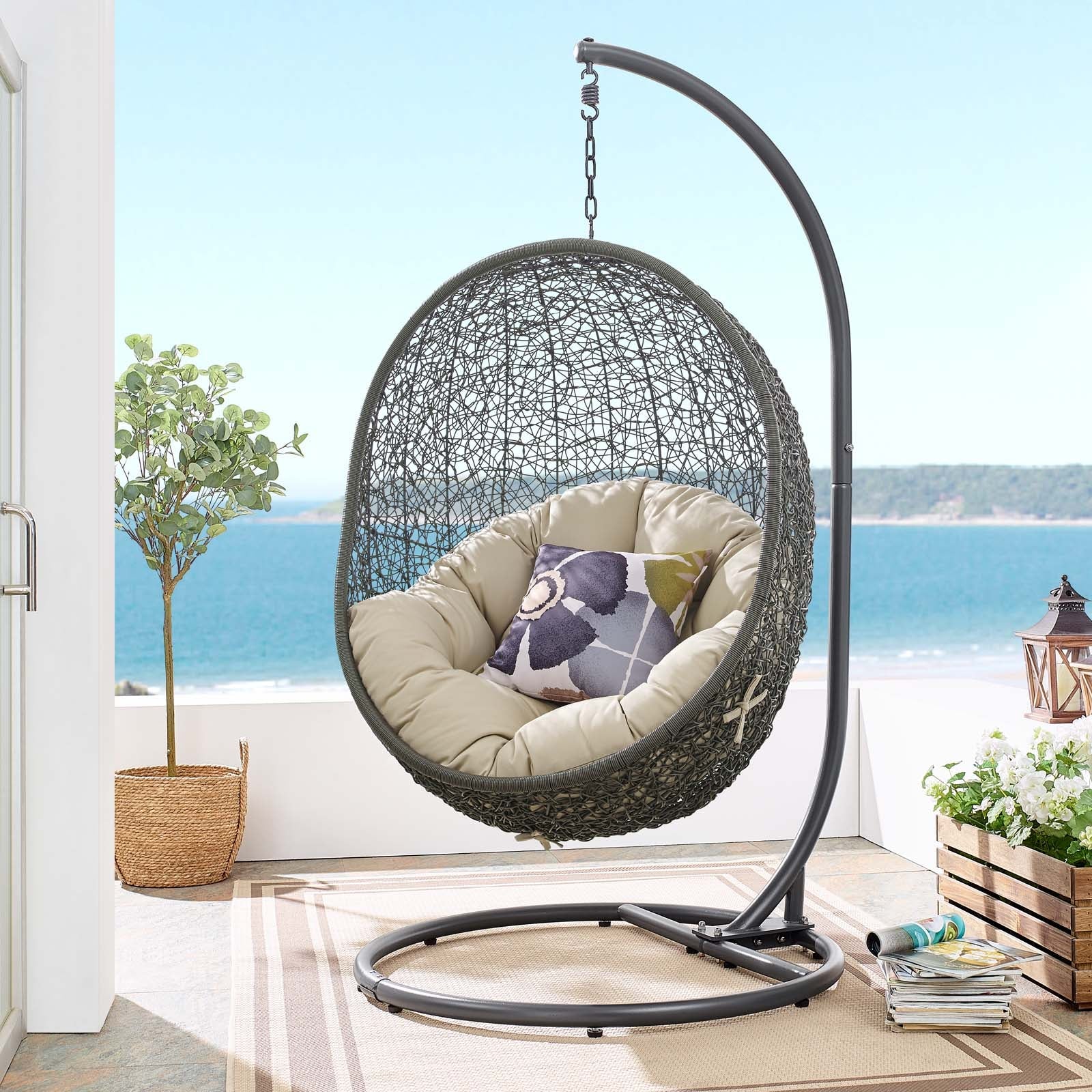 Hide Sunbrella Patio Swing Chair With Stand